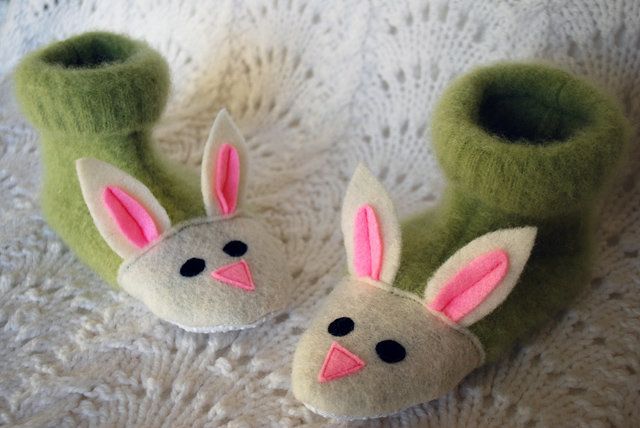 Fuzzy Bunny Slippers From A Recycled Felted Sweater