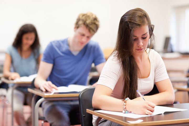 Students doing an assignment in a classroom