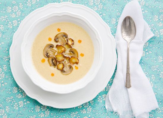 Creamy Sunchoke Soup With Fried Parsnip And Mushrooms