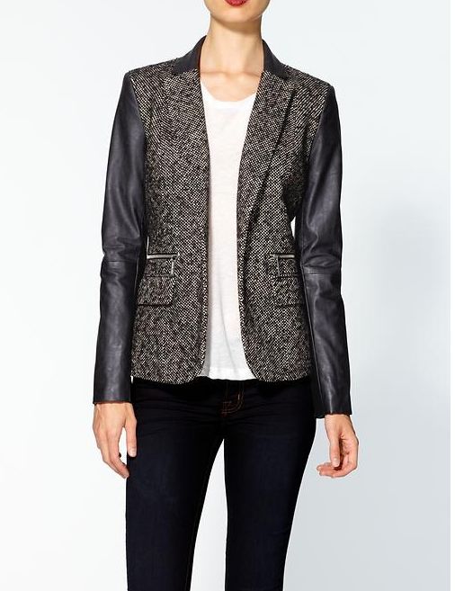 MICHAEL Michael Kors Tweed Jacket With Faux Leather Sleeves, $159