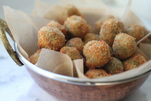 Harissa-Cheese Stuffed Fried Olives