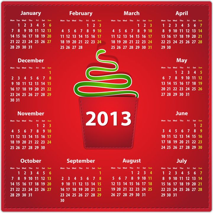 red calendar for 2013 year in...