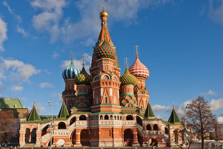 st basil's cathedral on red...