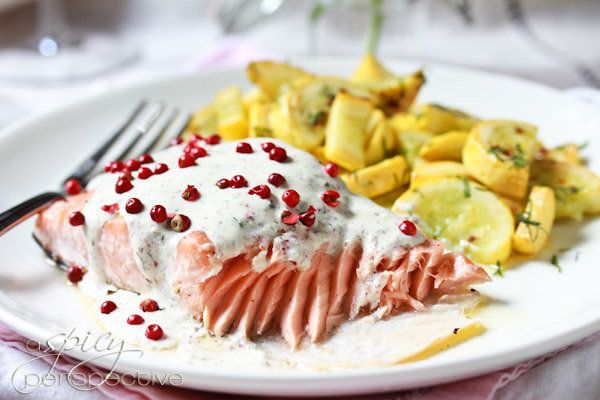 Salmon with Horseradish And Pink Peppercorn Sauce
