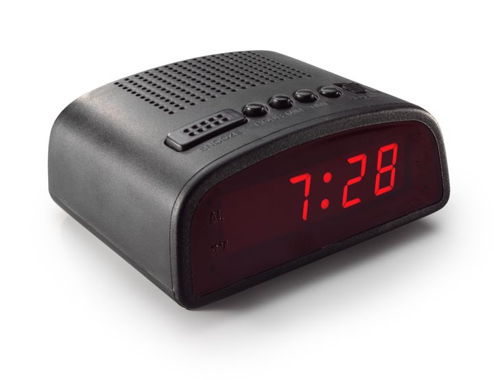 black digital alarm clock radio