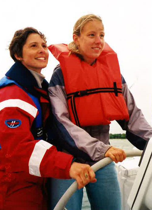Dawn Hochsprung, left, sails with daughter Anne