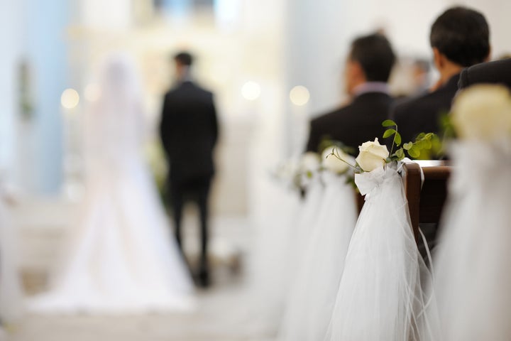 Beautiful flower wedding decoration in a church