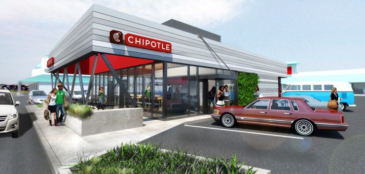 A mockup of the exterior of a new Chipotle