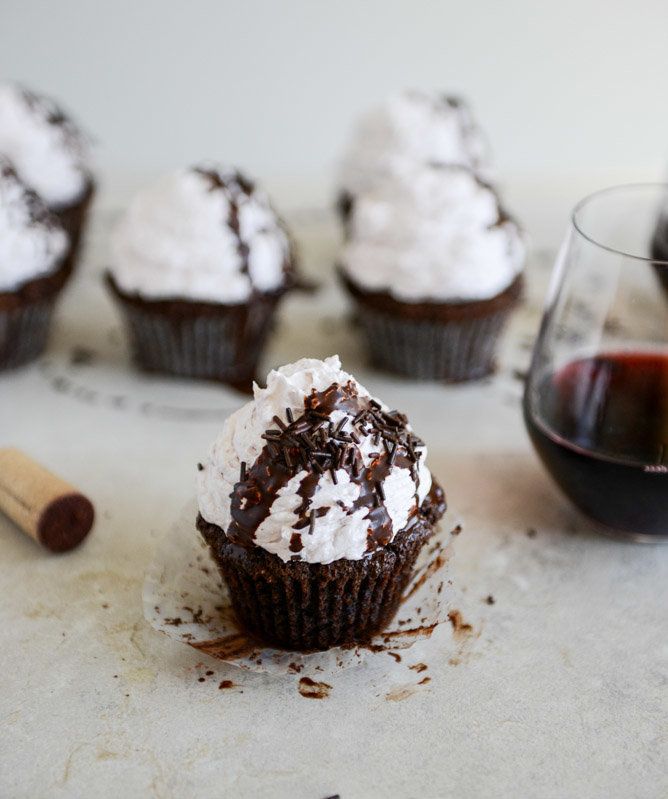 Dark Chocolate Fudge Merlot Cupcakes