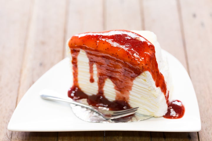 closeup crape strawberry cake