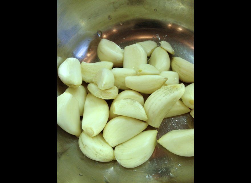 Garlic Cloves Ready For Blanching