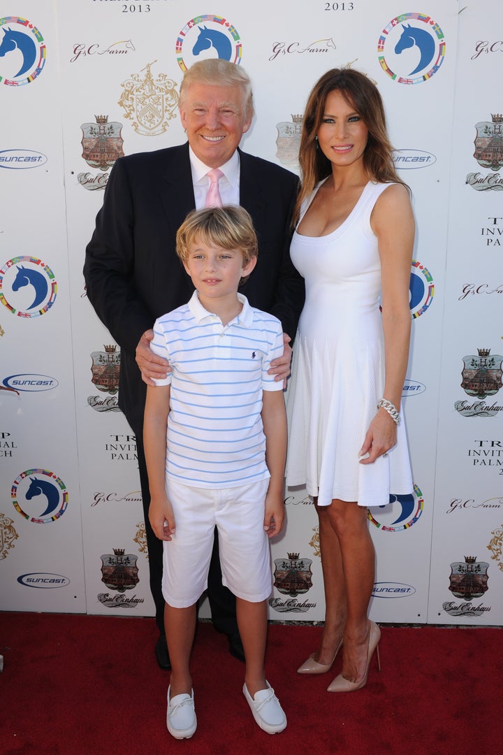 PALM BEACH, FL - JANUARY 06: Donald Trump, Melania Trump and son Barron Trump attend Trump Invitational Grand Prix at Mar-a-Lago on January 6, 2013 in Palm Beach, Florida. (Photo by Larry Marano/Getty Images)