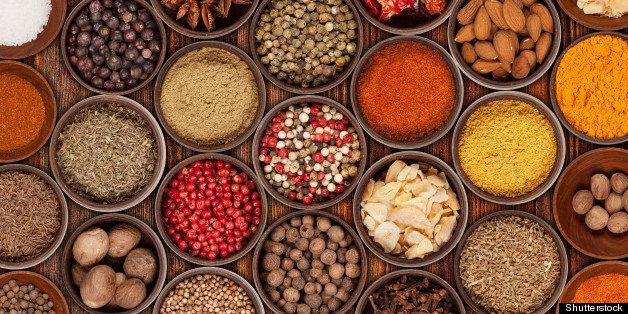 various kinds of spices on...