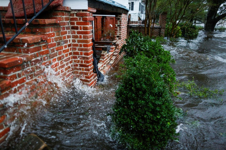 Water from the Neuse river floods houses during the passing of Hurricane Florence in the town of New Bern, North Carolina.