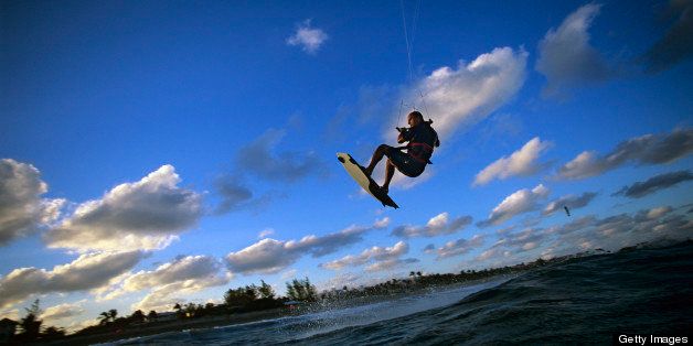 Kiteboarder flying in the air at Delray Beach, Florida