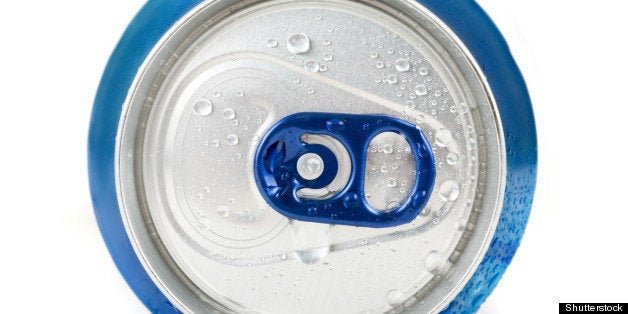 blue aluminum can closeup with...