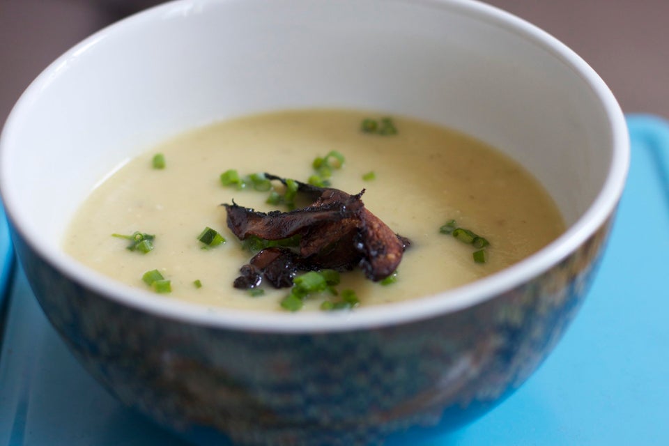 Creamy Parsnip And Sunchoke Soup With Crispy Mushrooms