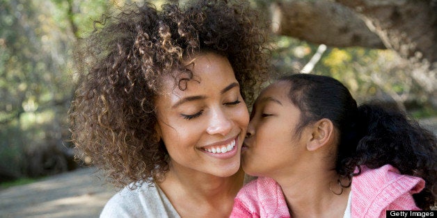 Daughter kissing mother on cheek