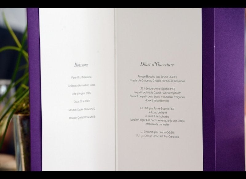 Menu of opening night dinner