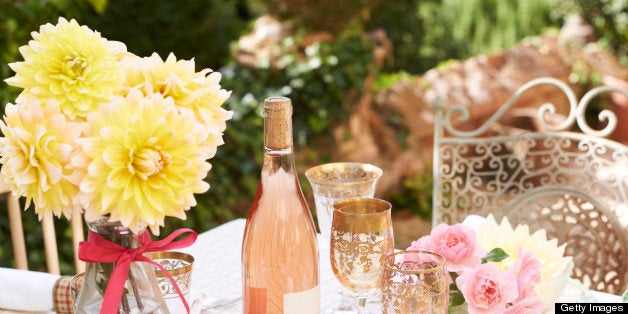 Table set for wedding reception outdoors