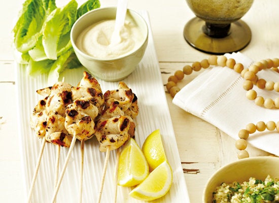 Grilled Chicken Skewers With Hummus-Yogurt Sauce