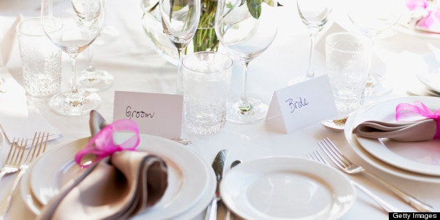 Close up of place setting at wedding reception