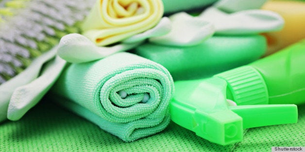 all you need to clean house - close-ups of cleaning supplies