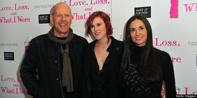 NEW YORK, NY - MARCH 24: Bruce Willis, Rumer Willis and Demi Moore attend 'Love, Loss & What I Wore' new cast member celebration at B Smith's Restaurant on March 24, 2011 in New York City. (Photo by Brian Killian/WireImage)