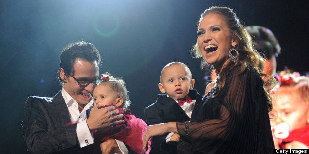 (EXCLUSIVE, Premium Rates Apply) NEW YORK - FEBRUARY 14: *EXCLUSIVE* Marc Anthony, Jennifer Lopez and their kids Max and Emme on stage before he performs Valentine's Day show at Madison Square Garden on February 14, 2009 in New York City. (Photo by Kevin Mazur/WireImage)