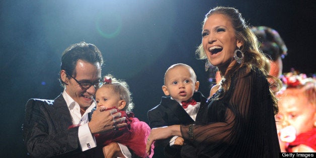 (EXCLUSIVE, Premium Rates Apply) NEW YORK - FEBRUARY 14: *EXCLUSIVE* Marc Anthony, Jennifer Lopez and their kids Max and Emme on stage before he performs Valentine's Day show at Madison Square Garden on February 14, 2009 in New York City. (Photo by Kevin Mazur/WireImage) 