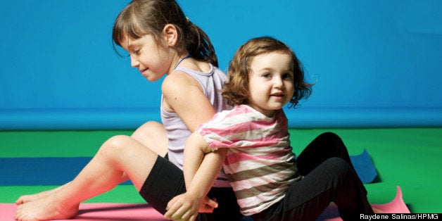 Kids yoga set. Children perform exercises, asanas, postures