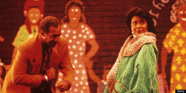NEW YORK, NEW YORK - AUGUST, 1990: Bill Cosby and Phylicia Rashad (who plays Clair Huxtable) film the new opening sequence fo