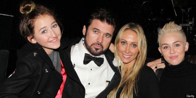 NEW YORK, NY - NOVEMBER 18: (EXCLUSIVE COVERAGE) Billy Ray Cyrus poses with his family backstage at the hit musical 'Chicago' on Broadway at The Ambassador Theater on November 18, 2012 in New York City. (Photo by Bruce Glikas/FilmMagic)