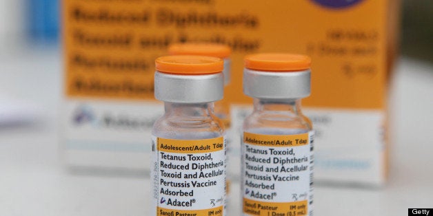 VALLEJO, CA - AUGUST 11: Vials of Tdap vaccinations sit on a table during the Solano County health fair August 11, 2010 in Vallejo, California. California medical officials are urging California residents to get booster shots for whooping cough as the state is in the midst of the largest outbreak in over fifty years. Close to 1,500 cases of whooping cough have been reported this year, including six cases that resulted in deaths of children under three years old. (Photo by Justin Sullivan/Getty Images)