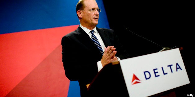 UNITED STATES - SEPTEMBER 25: Richard Anderson, chief executive officer of Delta, speaks during a news conference in Atlanta, Georgia, U.S., following a special session of Delta shareholders on Thursday, Sept. 25, 2008. Delta Air Lines Inc. and Northwest Airlines Corp. shareholders backed a merger of the companies, leaving a federal antitrust review as the final hurdle to creating the world's largest carrier. (Photo by David Walter Banks/Bloomberg via Getty Images)