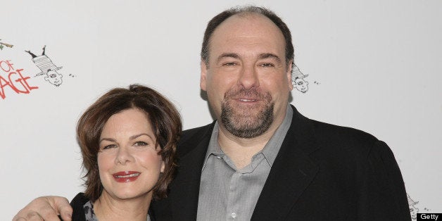 NEW YORK - FEBRUARY 20: Actors Marcia Gay Harden and James Gandolfini attend the 'God Of Carnage' Broadway photo call at the