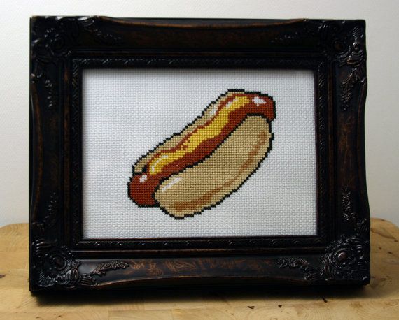 Hot Dog Framed Cross Stitch