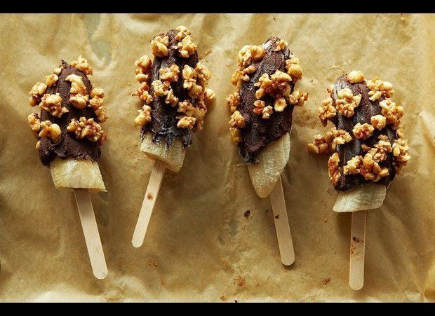 Frozen Bananas Dipped in Mexican Chocolate Ganache and Spicy Honeyed Peanuts