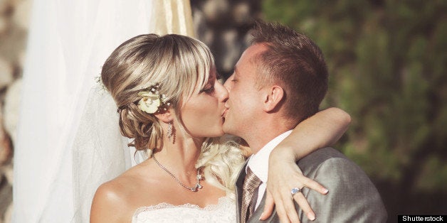 an excited bride and groom...