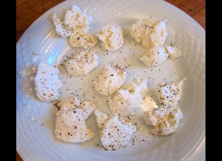 Fluffy, Well Drained Sheep's-milk Ricotta Divided Into Blobs and Peppered