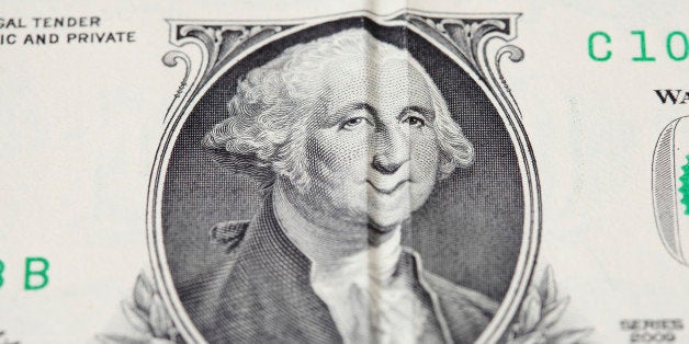 american money One dollar banknote with george washington face smile ( wrinkle money) , concept for business and finance