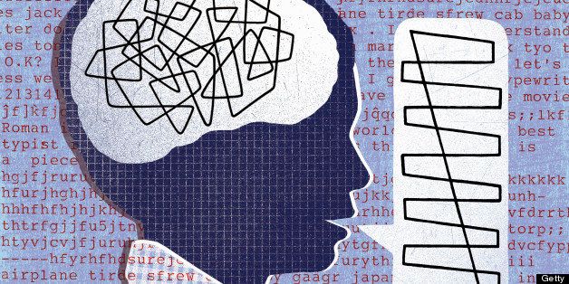 Head with jumbled thoughts and organized speech in speech bubble