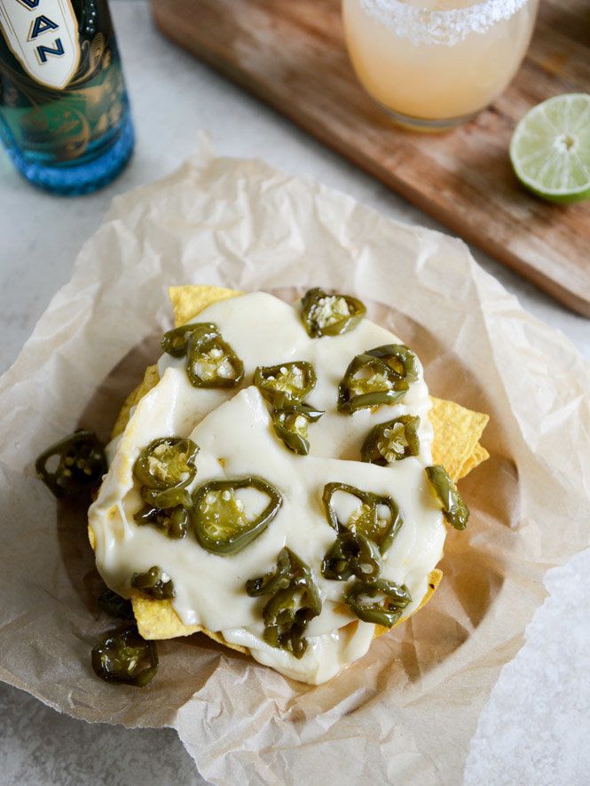 Easy Nachos With Fontina Queso + Candied Jalapeños