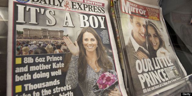 Newspaper front pages report news of the birth of a new royal baby in London on July 23, 2013. International messages of congratulations poured in for the Duke and Duchess of Cambridge following the birth of the third in line to the throne, celebrated by gunfire salutes across London. AFP PHOTO / WILL OLIVER (Photo credit should read WILL OLIVER/AFP/Getty Images)