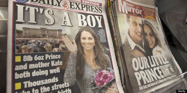 Newspaper front pages report news of the birth of a new royal baby in London on July 23, 2013. International messages of cong