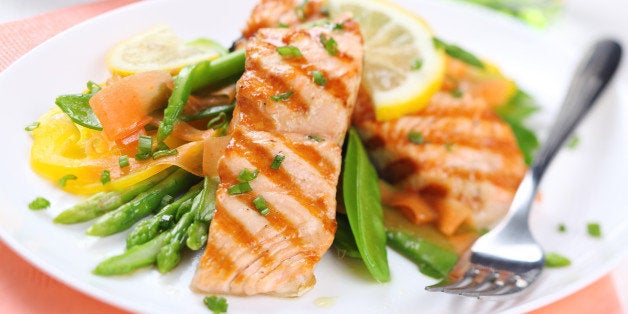 grilled salmon with spring...
