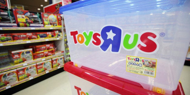 The Toys 'R' Us Inc. logo is seen on a plastic container stacked in one of the company's stores in Sendai City, Miyagi Prefecture, Japan, on Thursday, Sept. 30, 2011. Toys 'R' Us Inc. is the world's largest toy chain. Photographer: Andy Hung/Bloomberg via Getty Images