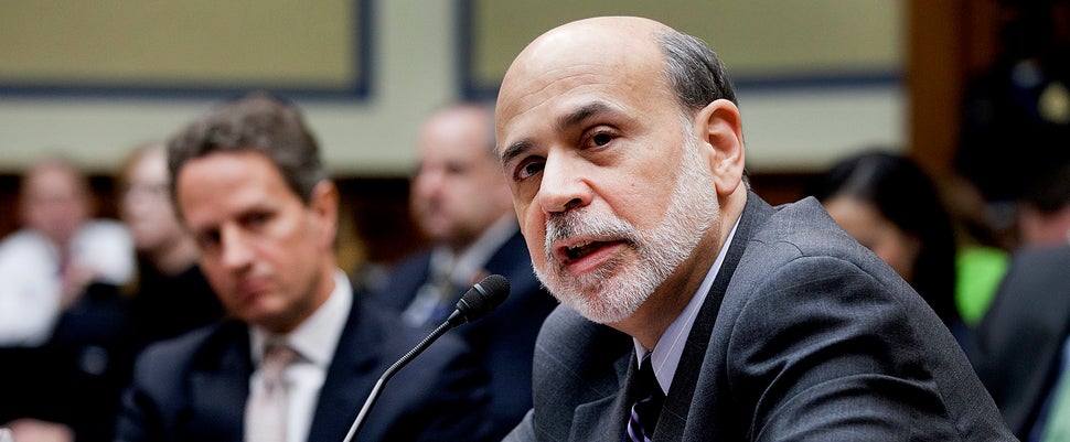 Ben Bernanke (right) and Timothy Geithner (background) say they did what they had to do to &ldquo;prevent the collapse of the