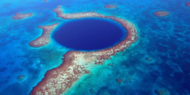 Blue Hole. Coral Reef. Caribbean. Sink Hole. Belize Barrier Reef Reserve System. Aerial Photo.