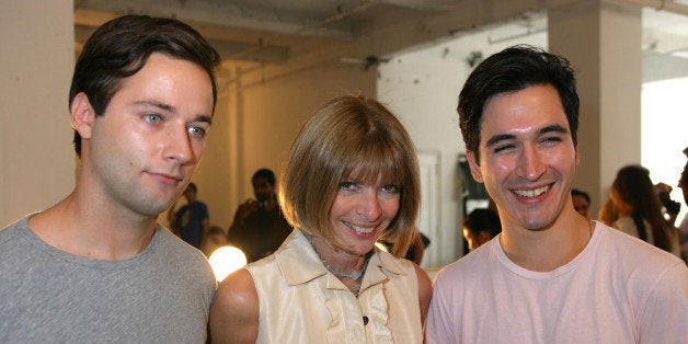 Jack McCoullough, Anna Wintour, Lazaro Hernandez during Tom Pecheux creates the beauty look at the Proenza Schouler Show at Milk Studio in New York, New York, United States. (Photo by M. Von Holden/FilmMagic)